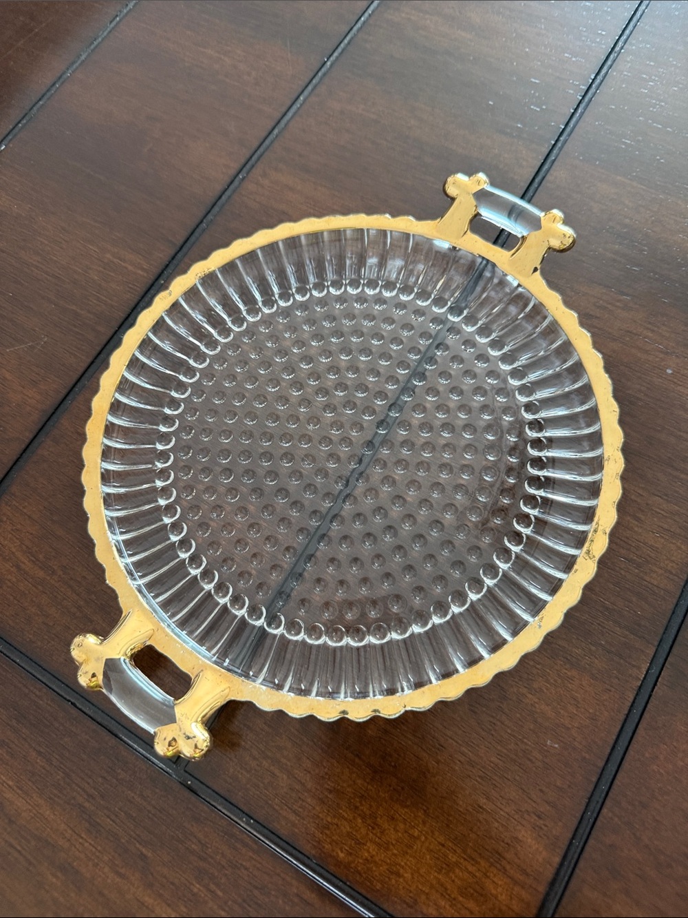 Vintage Jeanette Glass Gold-Trim Serving Tray with Handles